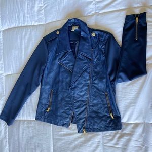 Navy Blue Leather Jacket